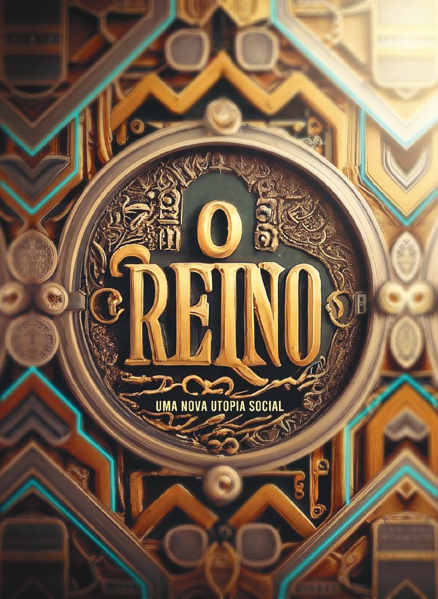 Capa do livro O Reino: Uma Nova Utopia Social — brasão dourado ornamentado sobre fundo escuro