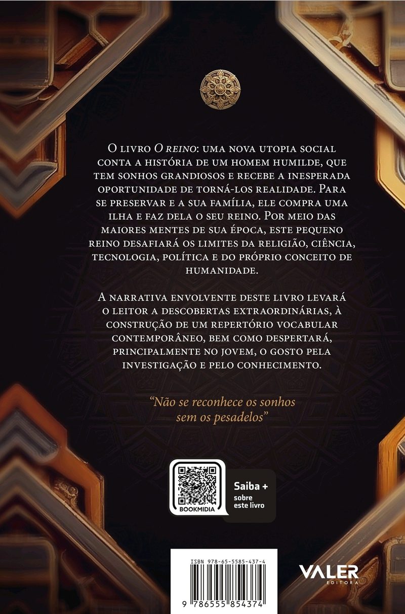 Contracapa do livro O Reino com sinopse e QR code