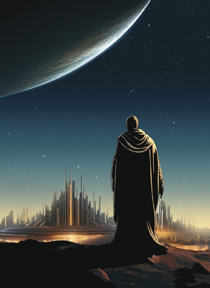 Vigia contemplando a cidade do novo reino